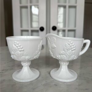 Vintage Indiana Glass Co Grape Harvest Milk Glass Creamer and Sugar Set